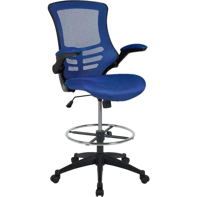 Ergonomic Blue Mesh Drafting Chair with Adjustable Foot Ring and Flip-Up Arms for Enhanced Comfort and Productivity - Platinum-Level Office Chairs