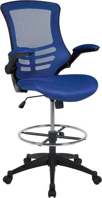 Ergonomic Blue Mesh Drafting Chair with Adjustable Foot Ring and Flip-Up Arms for Enhanced Comfort and Productivity - Platinum-Level Office Chairs