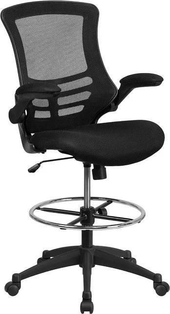 Ergonomic Blue Mesh Drafting Chair with Adjustable Foot Ring and Flip-Up Arms for Enhanced Comfort and Productivity - Platinum-Level Office Chairs