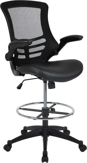 Ergonomic Blue Mesh Drafting Chair with Adjustable Foot Ring and Flip-Up Arms for Enhanced Comfort and Productivity - Platinum-Level Office Chairs