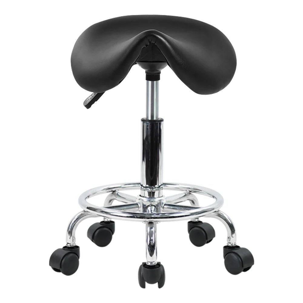 Adjustable KKTONER PU Leather Rolling Saddle Stool with Wheels - Comfortable Salon Chair in Black - Platinum-Level Office Chairs