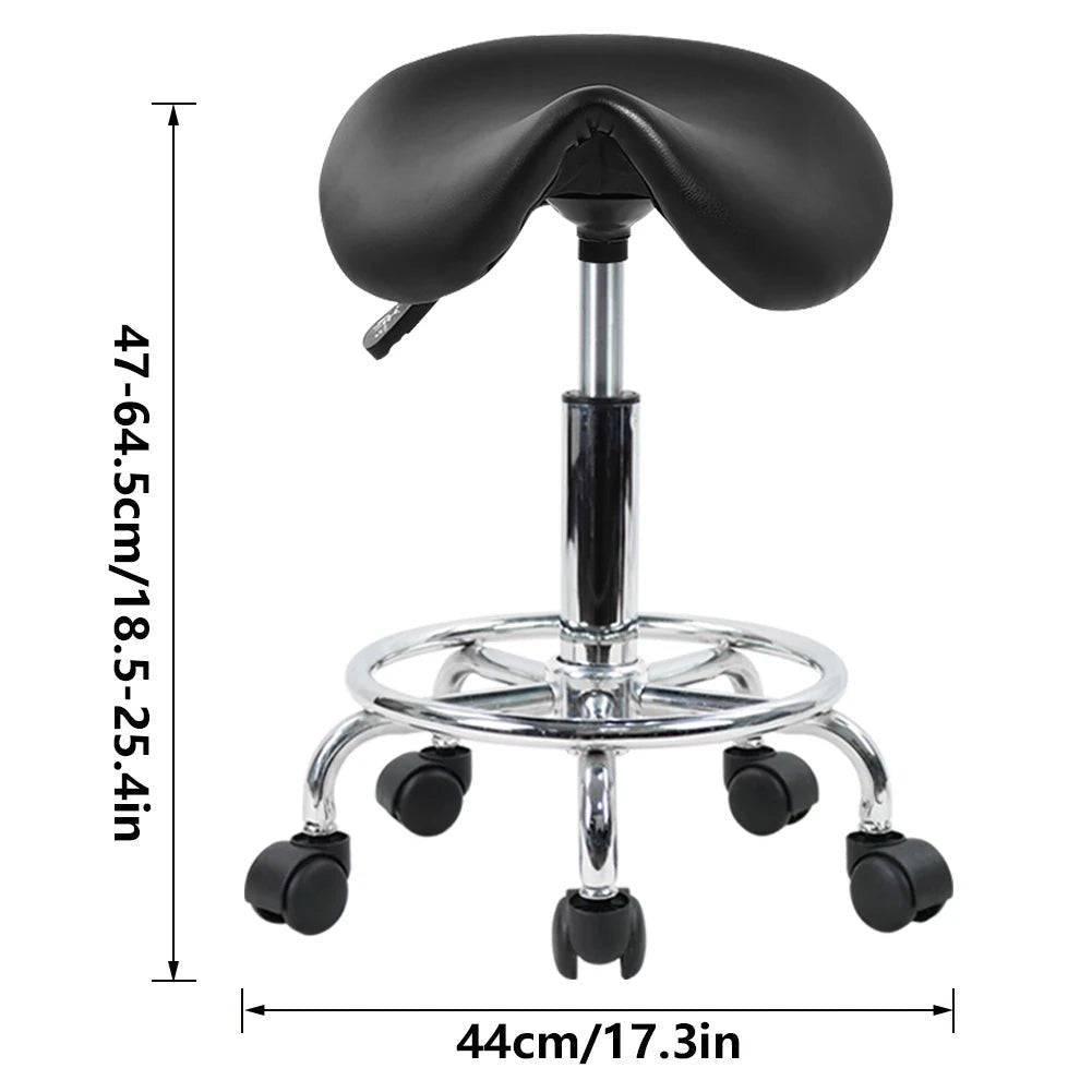 Adjustable KKTONER PU Leather Rolling Saddle Stool with Wheels - Comfortable Salon Chair in Black - Platinum-Level Office Chairs