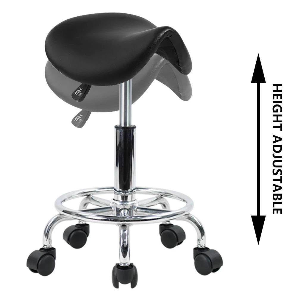 Adjustable KKTONER PU Leather Rolling Saddle Stool with Wheels - Comfortable Salon Chair in Black - Platinum-Level Office Chairs