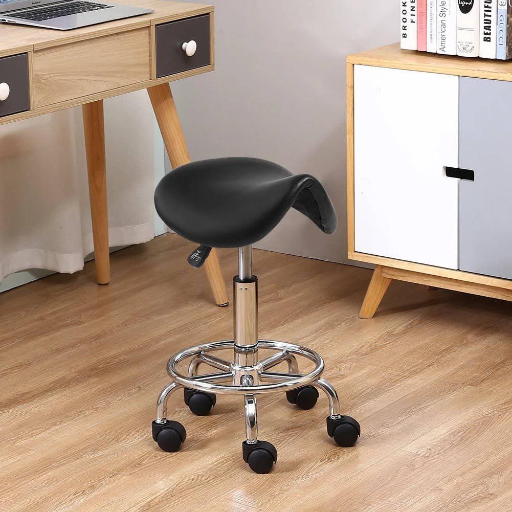 Adjustable KKTONER PU Leather Rolling Saddle Stool with Wheels - Comfortable Salon Chair in Black - Platinum-Level Office Chairs
