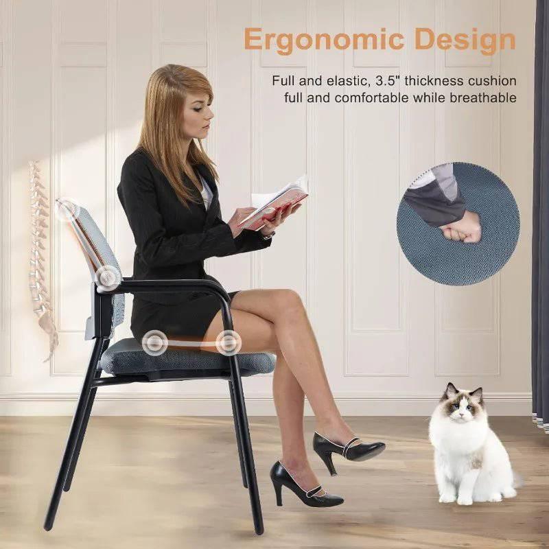 Ergonomic Mesh Back Guest Chairs with Stackable Design and Enhanced Comfort Cushion - Gray 4 Pack for Office Reception and Waiting Areas - Platinum-Level Office Chairs