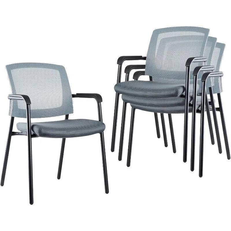 Ergonomic Mesh Back Guest Chairs with Stackable Design and Enhanced Comfort Cushion - Gray 4 Pack for Office Reception and Waiting Areas - Platinum-Level Office Chairs