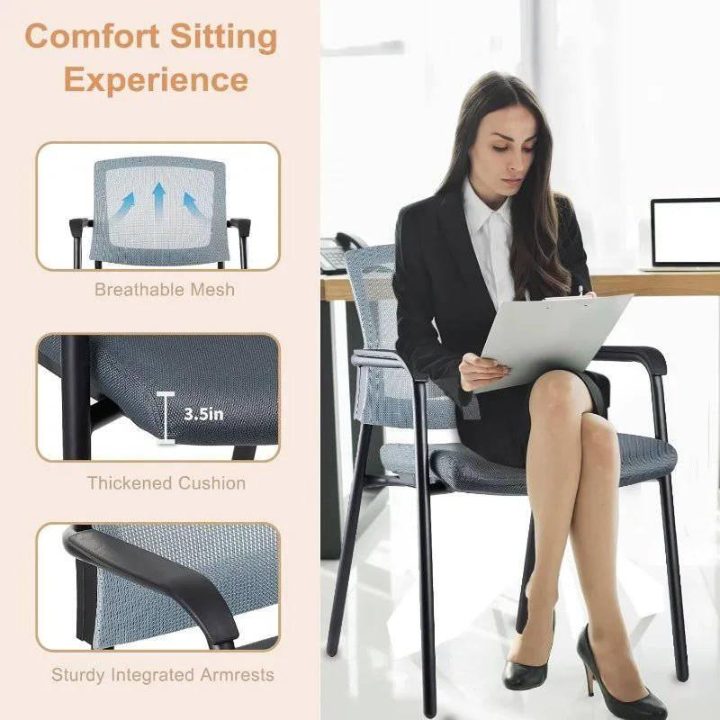 Ergonomic Mesh Back Guest Chairs with Stackable Design and Enhanced Comfort Cushion - Gray 4 Pack for Office Reception and Waiting Areas - Platinum-Level Office Chairs