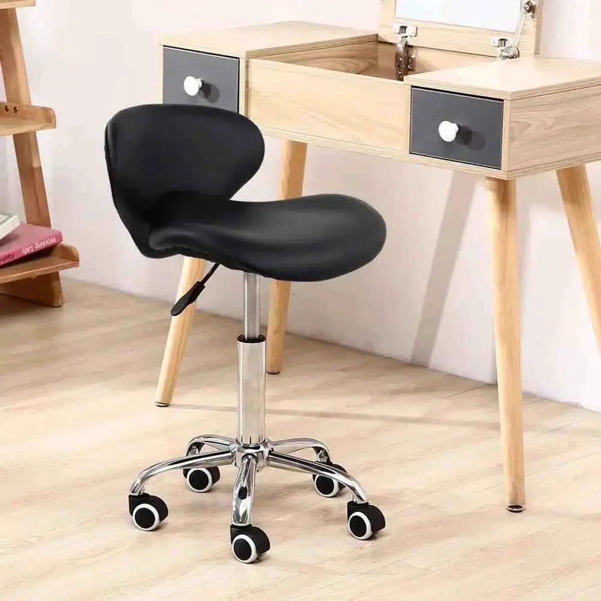 Ergonomic PU Leather Rolling Stool with Adjustable Height and Modern - Platinum-Level Office Chairs