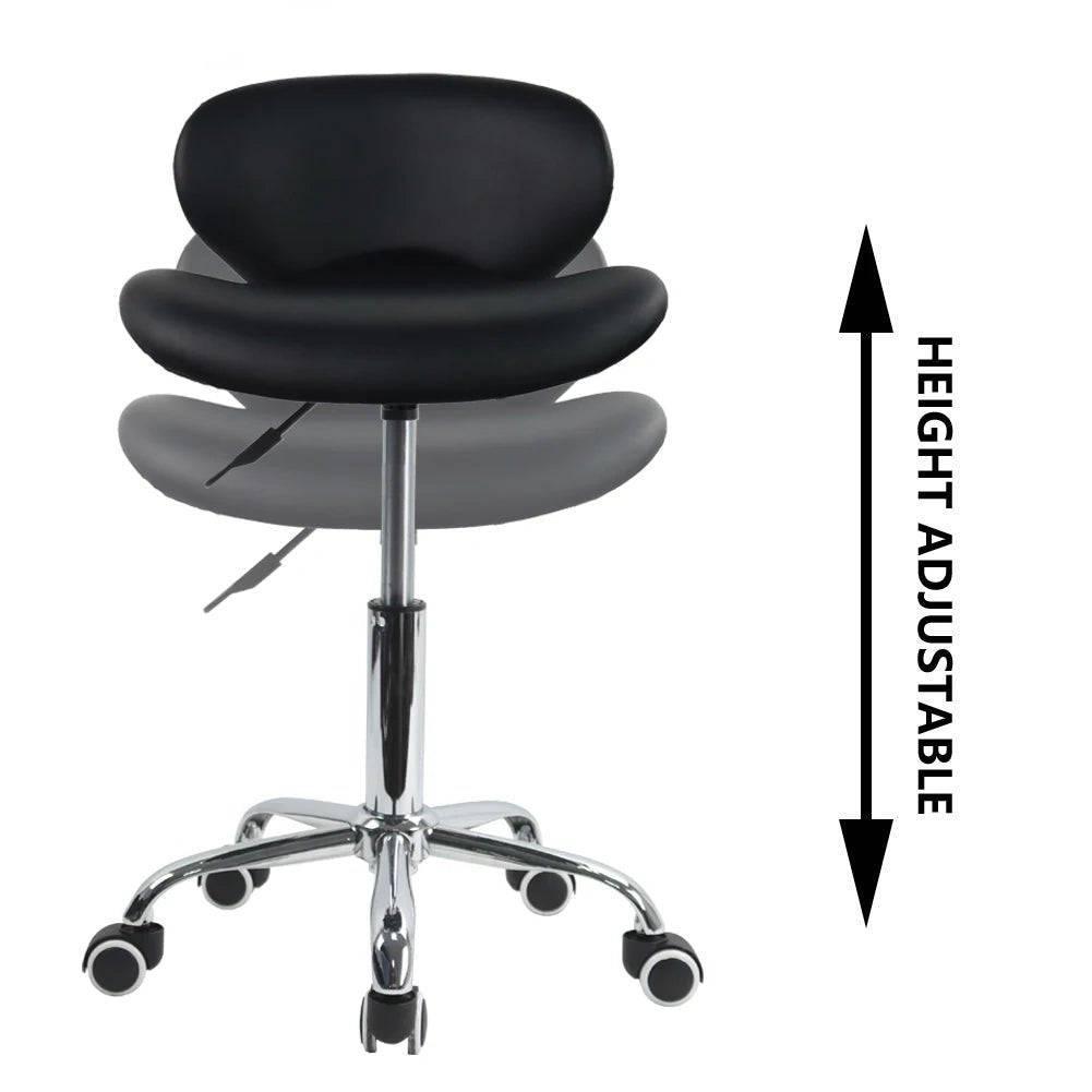 Ergonomic PU Leather Rolling Stool with Adjustable Height and Modern Shell Design for Home and Office Use - Platinum-Level Office Chairs