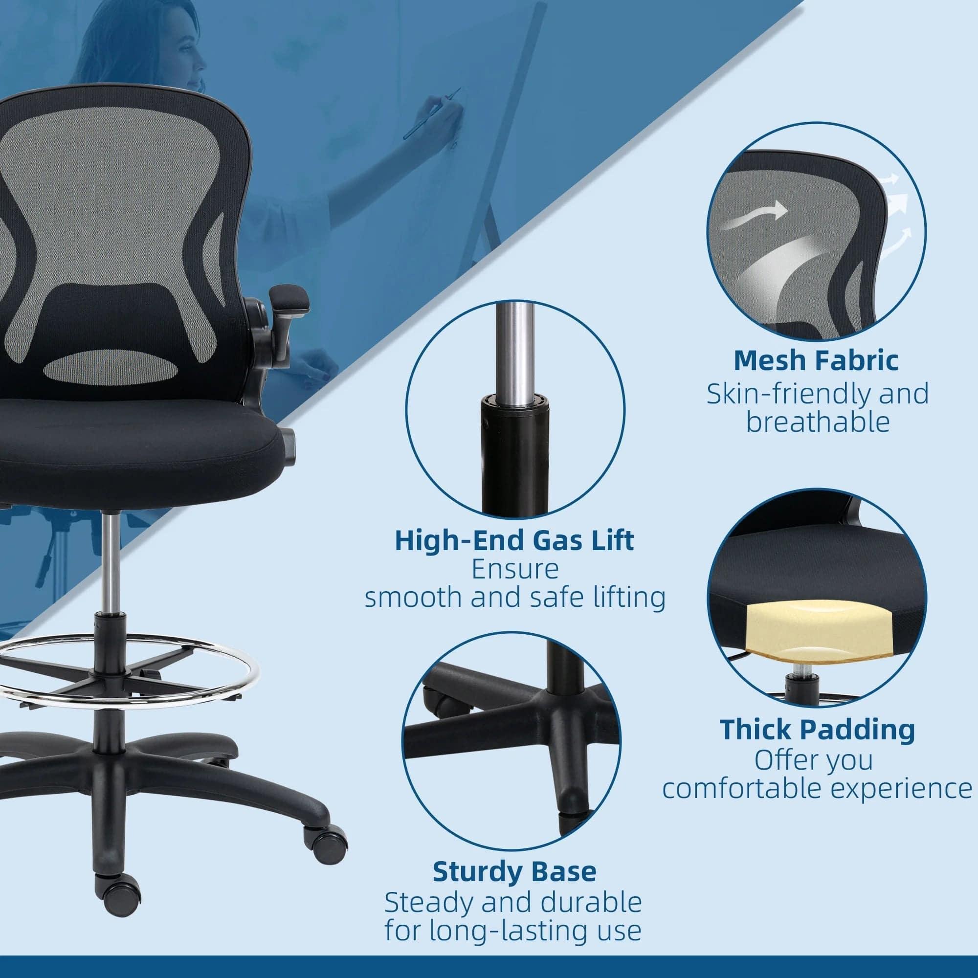 Ergonomic Tall Mesh Drafting Chair with Adjustable Foot Ring for Standing Desks - Platinum-Level Office Chairs