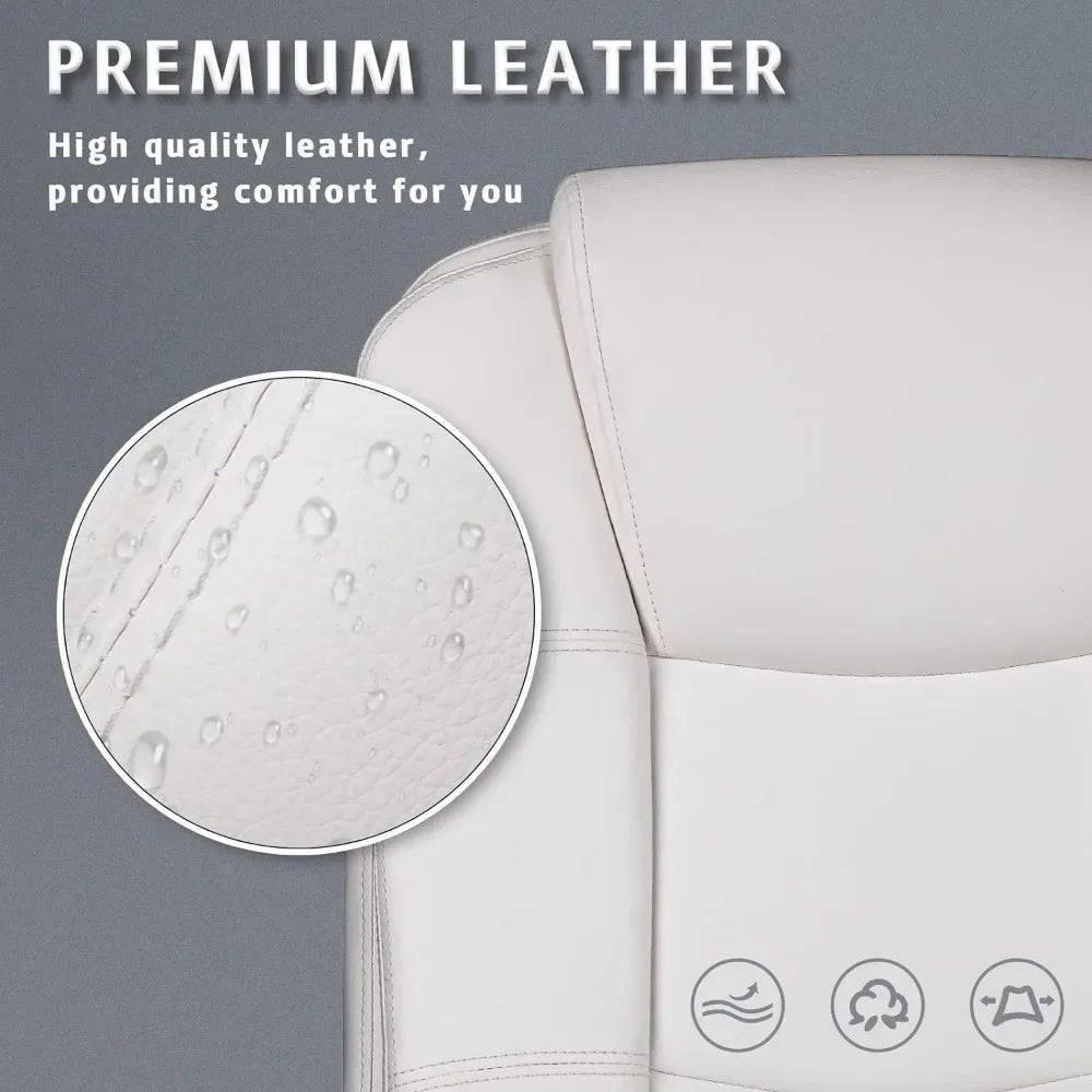 Ergonomic Big and Tall Executive Office Chair with High Back, Adjustable PU Leather and Cushioned Armrests in White - Platinum-Level Office Chairs