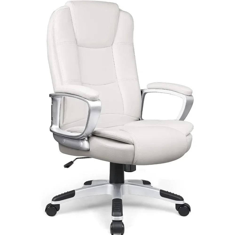 Ergonomic Big and Tall Executive Office Chair with High Back, Adjustable PU Leather and Cushioned Armrests in White - Platinum-Level Office Chairs