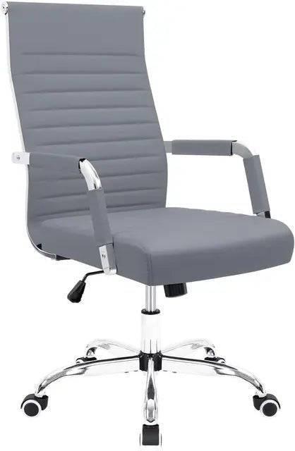 Mid-Back Ribbed PU Leather Executive Desk Chair with Adjustable Swivel, Armrests, and Thick Padded Seat for Office and Conference Use - Platinum-Level Office Chairs
