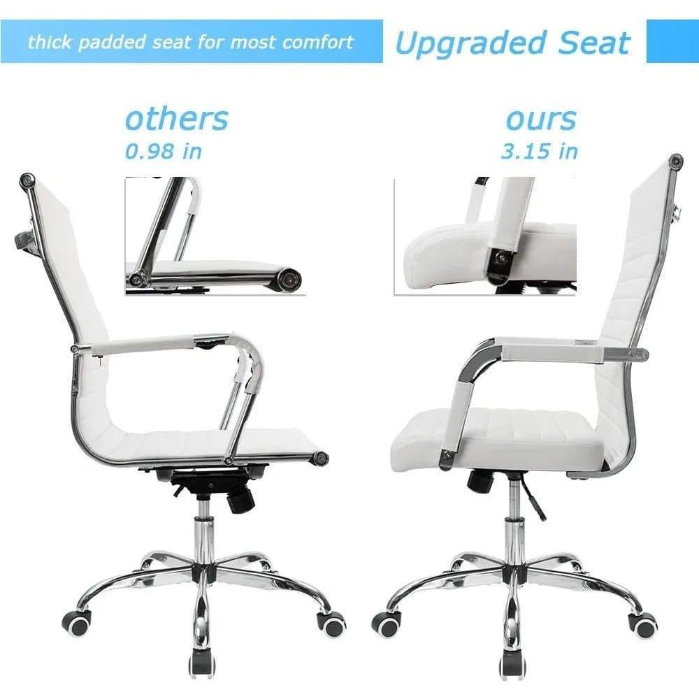 Mid-Back Ribbed PU Leather Executive Desk Chair with Adjustable Swivel, Armrests, and Thick Padded Seat for Office and Conference Use - Platinum-Level Office Chairs