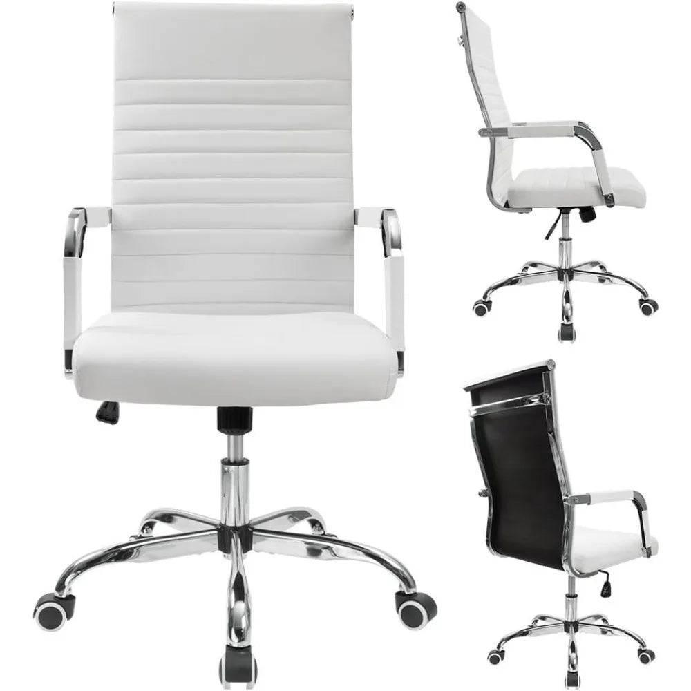 Mid-Back Ribbed PU Leather Executive Desk Chair with Adjustable Swivel, Armrests, and Thick Padded Seat for Office and Conference Use - Platinum-Level Office Chairs