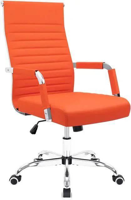 Mid-Back Ribbed PU Leather Executive Desk Chair with Adjustable Swivel, Armrests, and Thick Padded Seat for Office and Conference Use - Platinum-Level Office Chairs