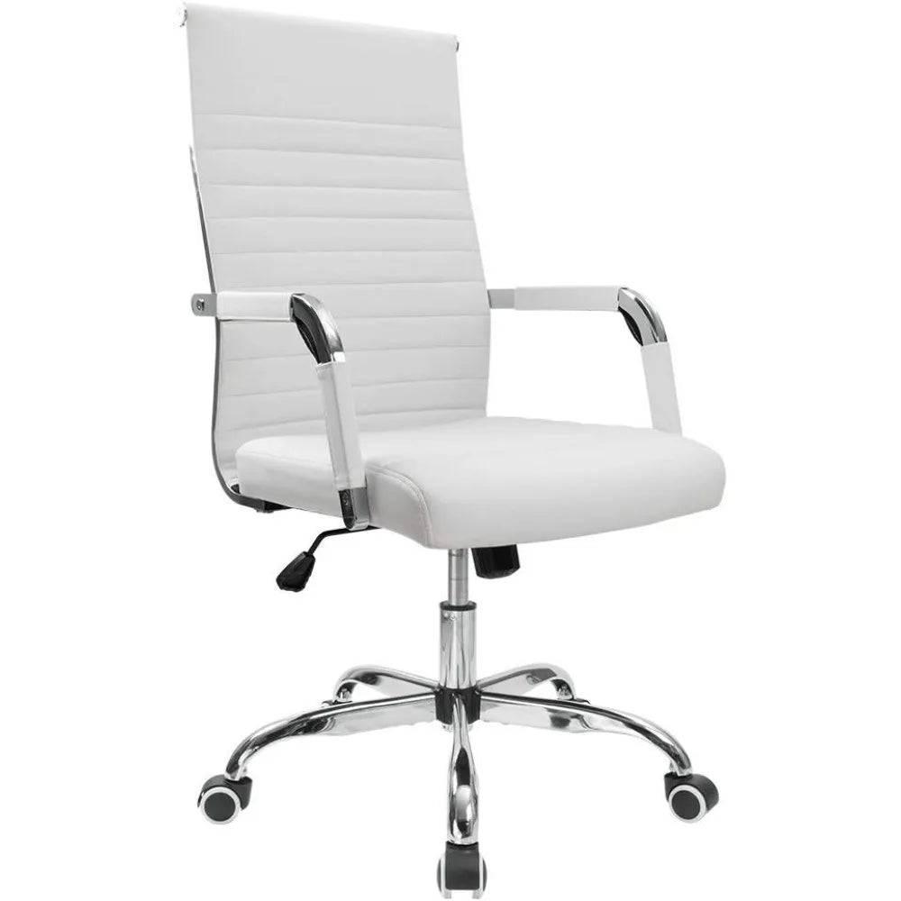 Mid-Back Ribbed PU Leather Executive Desk Chair with Adjustable Swivel, Armrests, and Thick Padded Seat for Office and Conference Use - Platinum-Level Office Chairs