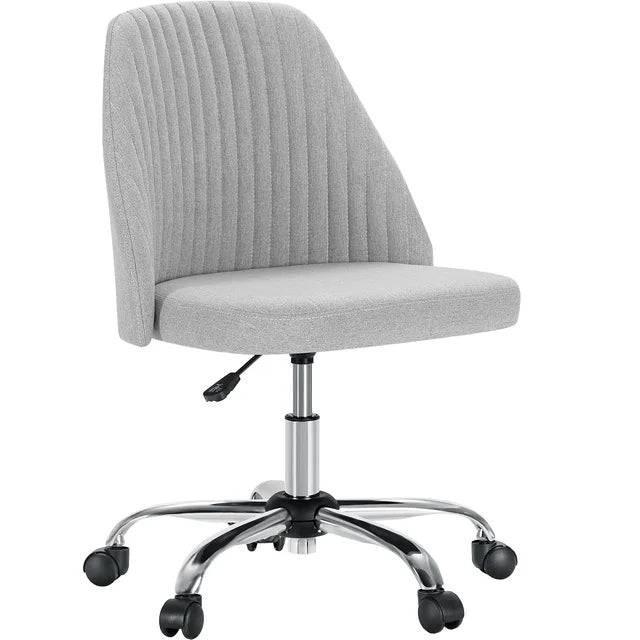 Cute Modern Armless Swivel Desk Chair with Back Support – Versatile Fabric Gaming and Vanity Chair on Wheels - Platinum-Level Office Chairs