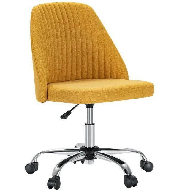 Cute Modern Armless Swivel Desk Chair with Back Support – Versatile Fabric Gaming and Vanity Chair on Wheels - Platinum-Level Office Chairs