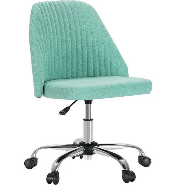 Cute Modern Armless Swivel Desk Chair with Back Support – Versatile Fabric Gaming and Vanity Chair on Wheels - Platinum-Level Office Chairs