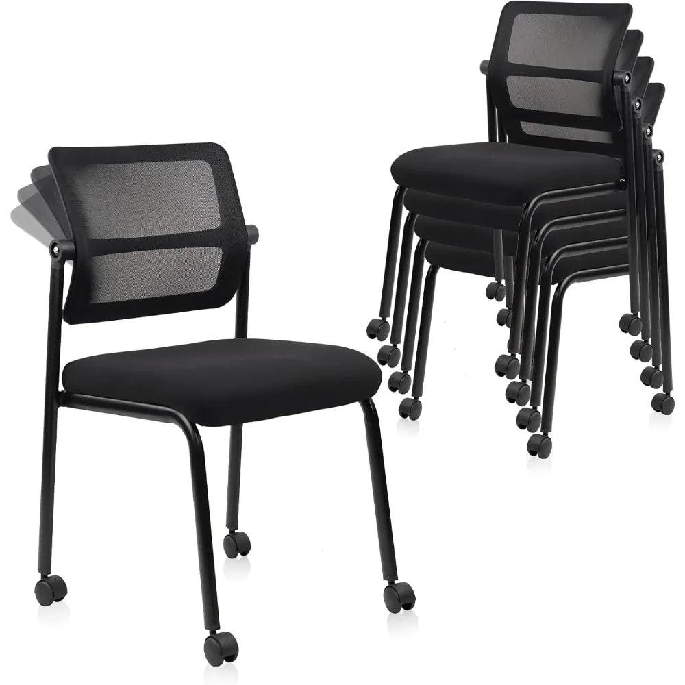 Stacking Armless Office Waiting Room Chair with Wheels and Backrest - Platinum-Level Office Chairs