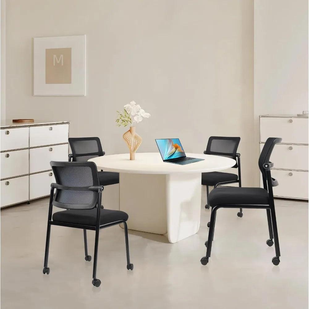Stacking Armless Office Waiting Room Chair with Wheels and Backrest - Platinum-Level Office Chairs