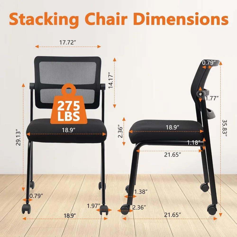 Stacking Armless Office Waiting Room Chair with Wheels and Backrest - Platinum-Level Office Chairs