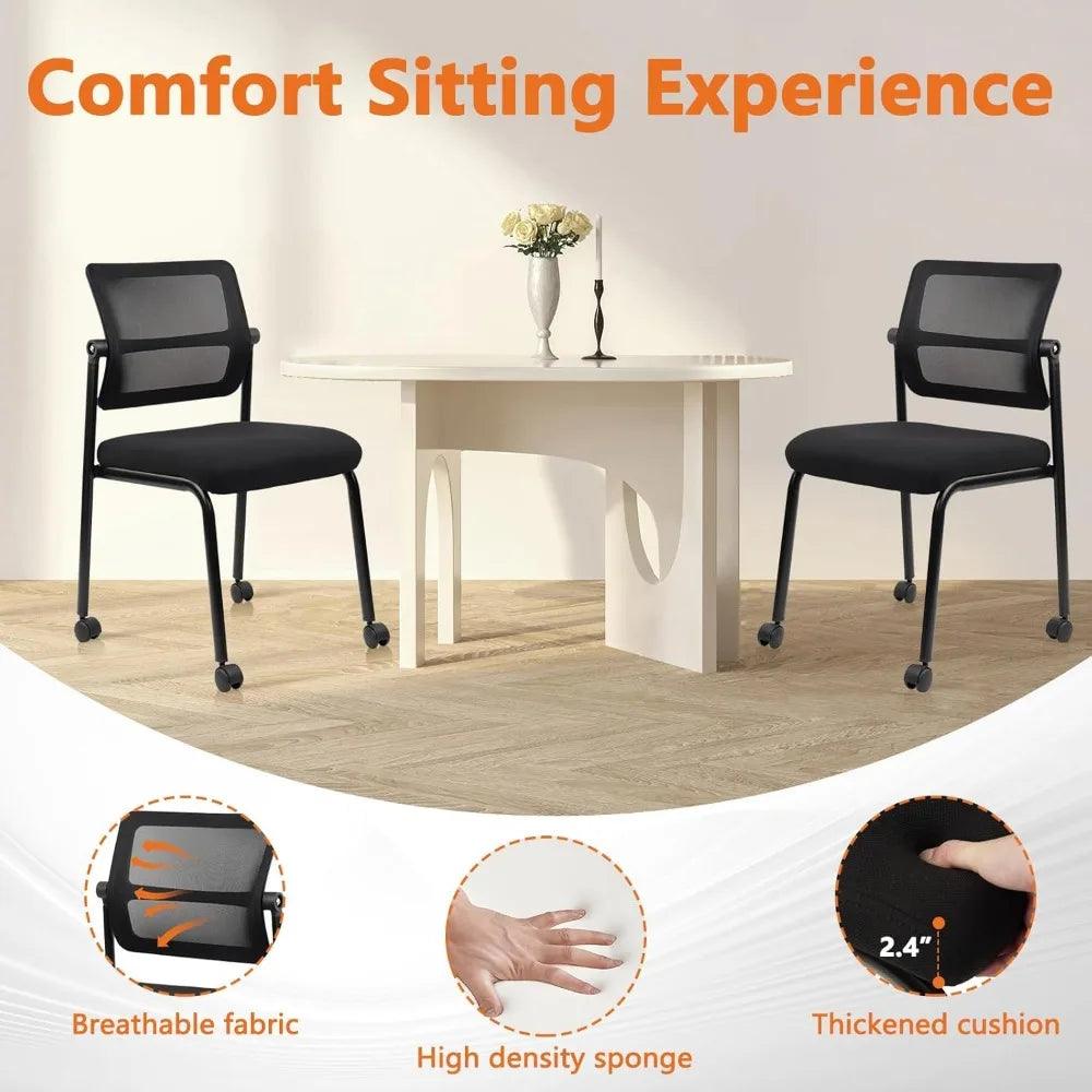 Stacking Armless Office Waiting Room Chair with Wheels and Backrest - Platinum-Level Office Chairs