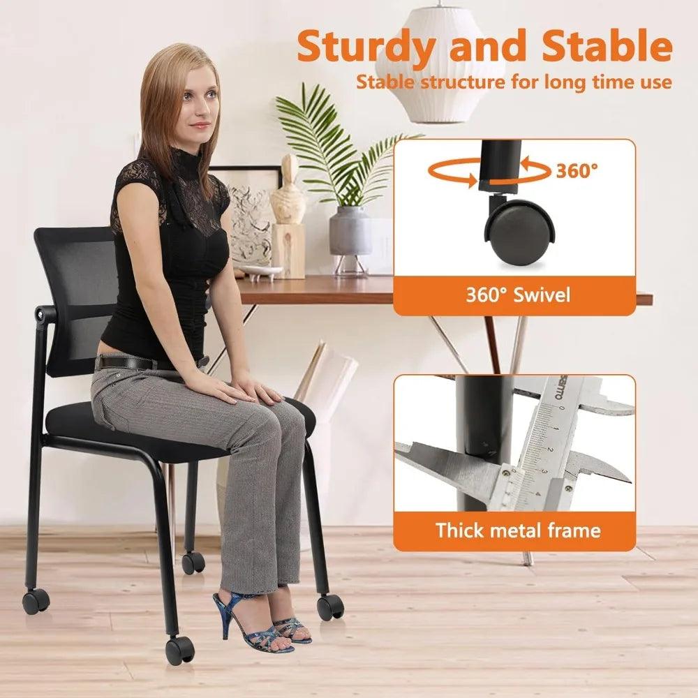 Stacking Armless Office Waiting Room Chair with Wheels and Backrest - Platinum-Level Office Chairs