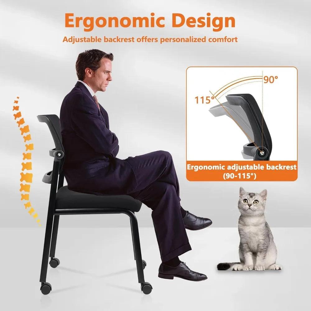 Stacking Armless Office Waiting Room Chair with Wheels and Backrest - Platinum-Level Office Chairs
