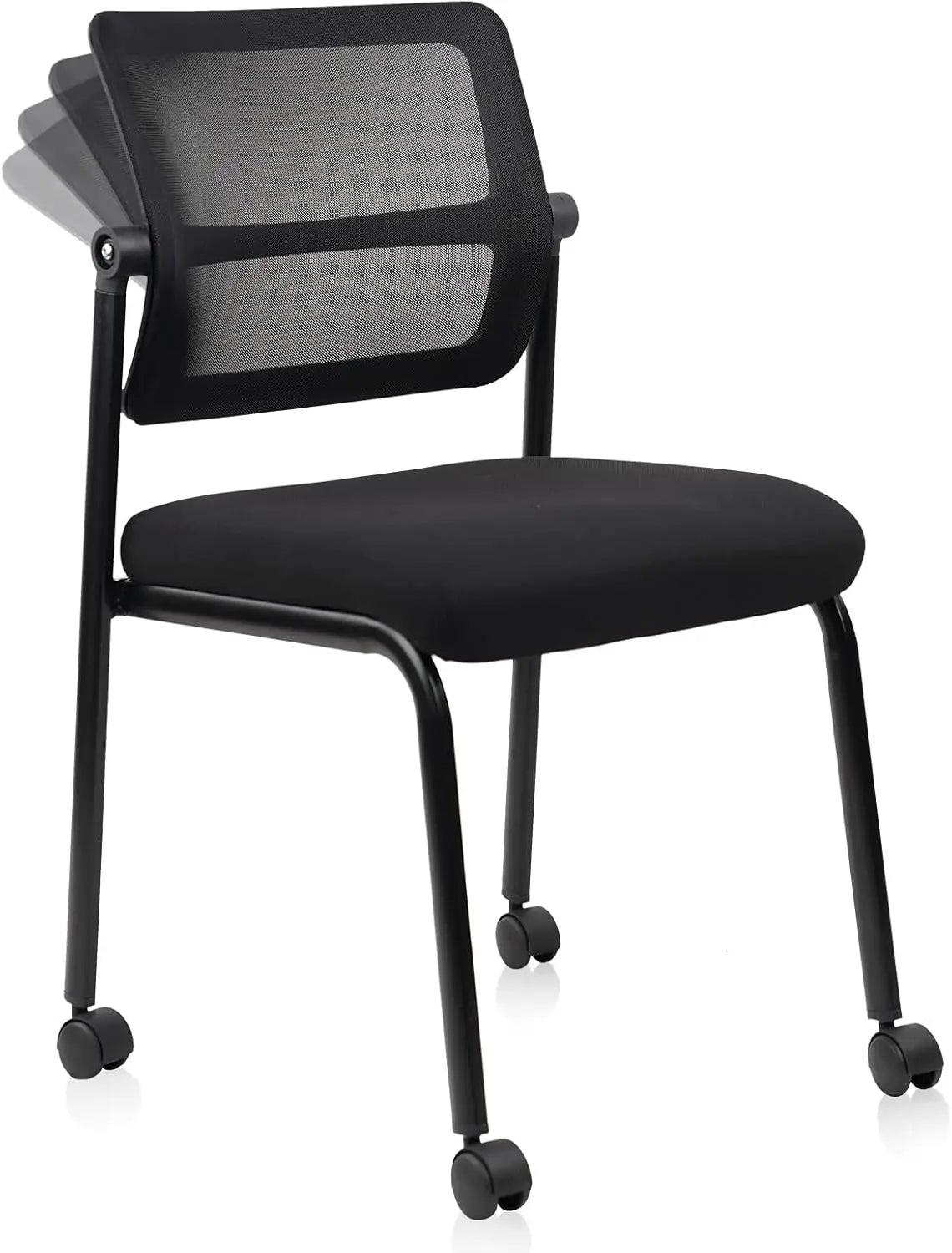 Stacking Armless Office Waiting Room Chair with Wheels and Backrest - Platinum-Level Office Chairs