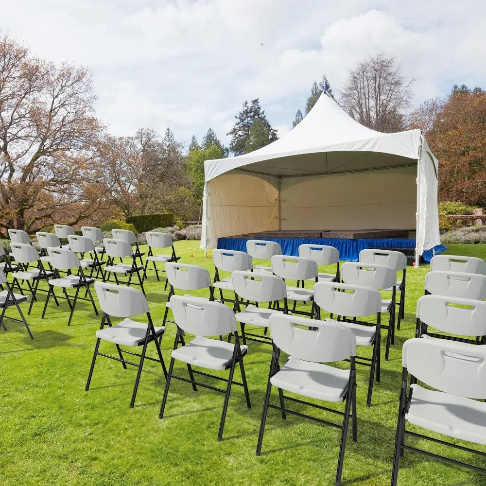 4 Packs Portable Plastic Folding Chair w/ Handle White for Outdoor Use - Platinum-Level Office Chairs