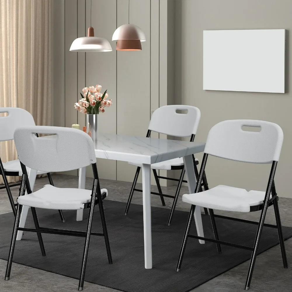 4 Packs Portable Plastic Folding Chair w/ Handle White for Outdoor Use - Platinum-Level Office Chairs
