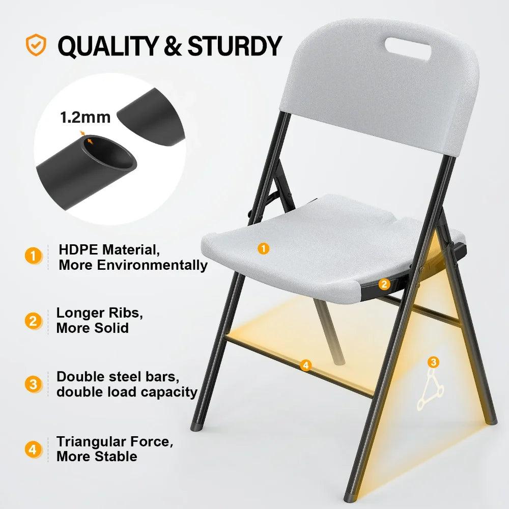 4 Packs Portable Plastic Folding Chair w/ Handle White for Outdoor Use - Platinum-Level Office Chairs