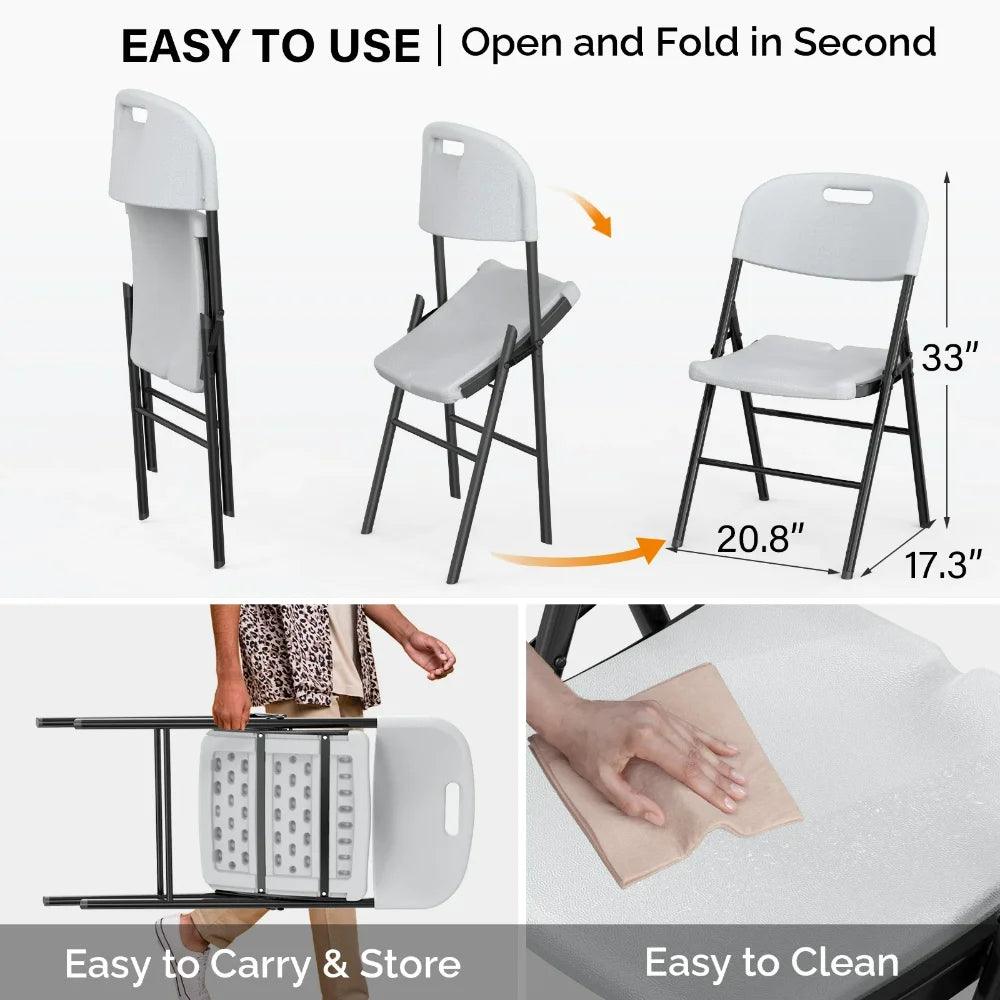 4 Packs Portable Plastic Folding Chair w/ Handle White for Outdoor Use - Platinum-Level Office Chairs