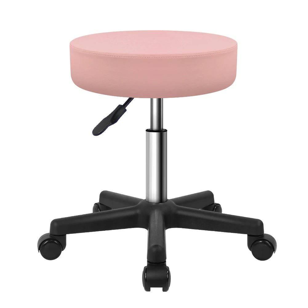 Adjustable Height Pink PU Leather Rolling Salon Stool with Wheels - KKTONER Drafting Chair - Platinum-Level Office Chairs