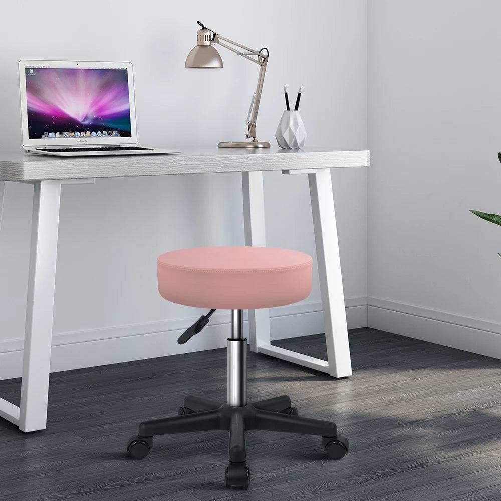 Adjustable Height Pink PU Leather Rolling Salon Stool with Wheels - KKTONER Drafting Chair - Platinum-Level Office Chairs