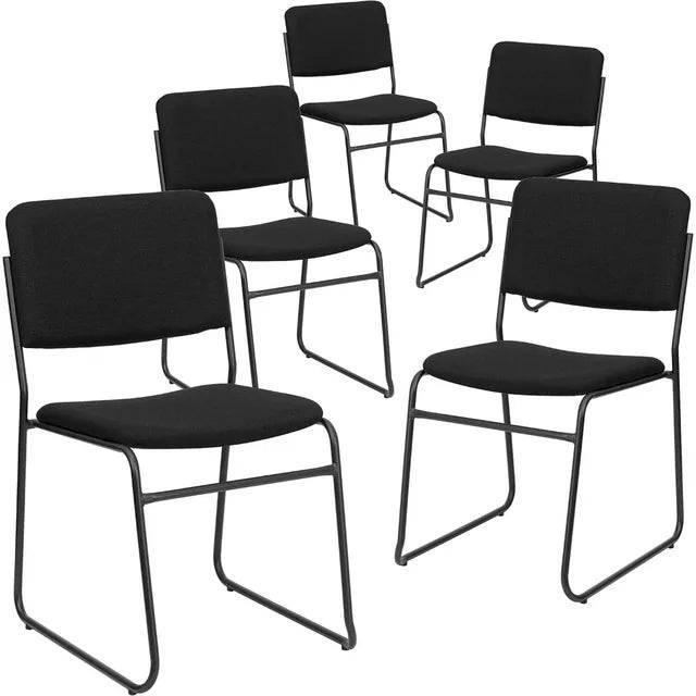 Elegant High-Density Stacking Chairs Set for Offices and Waiting Rooms, Comfortable Padded Lobby Chairs, 5-Piece Black Collection - Platinum-Level Office Chairs