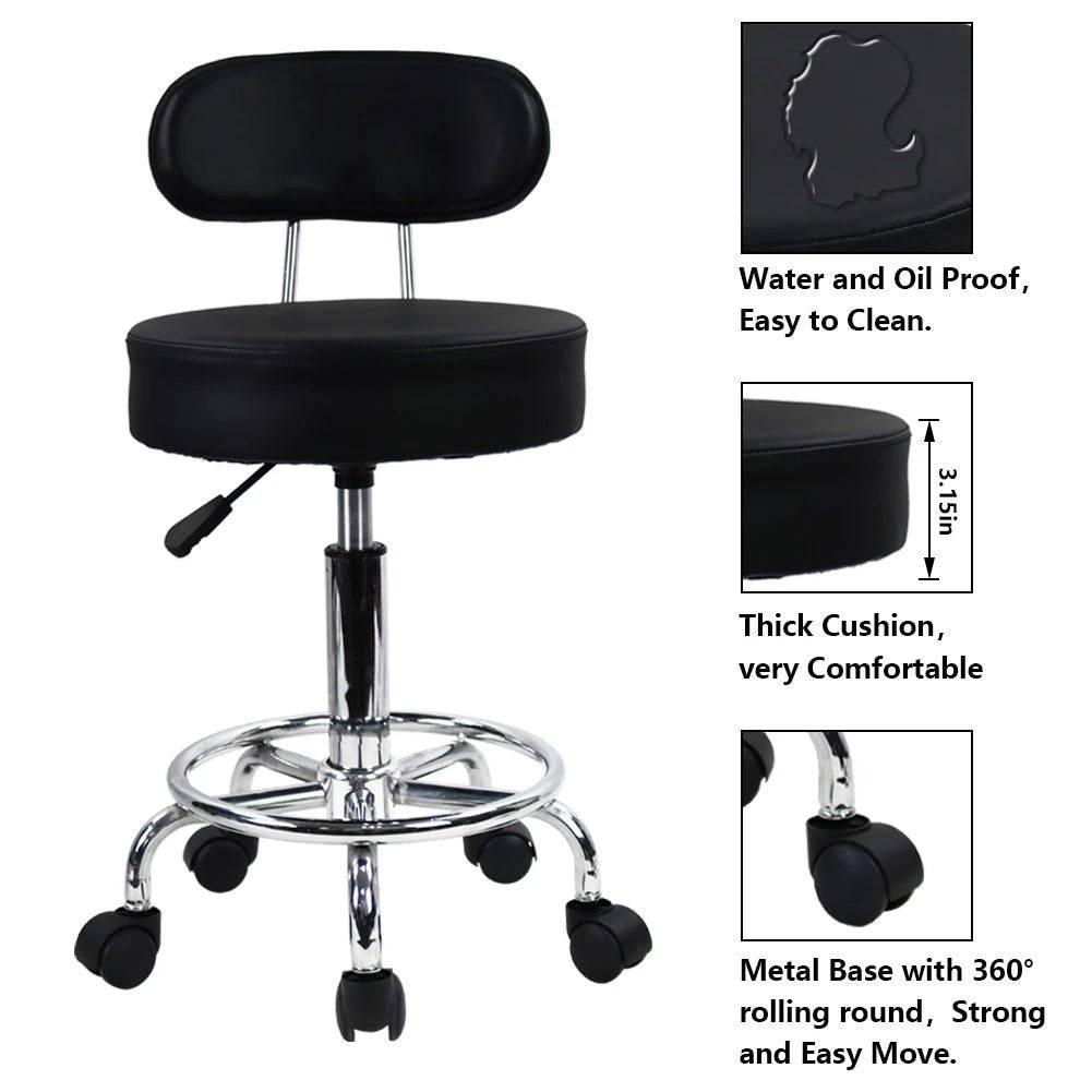 Ergonomic Height Adjustable PU Leather Rolling Stool with Footrest for Office and Home Use - Platinum-Level Office Chairs
