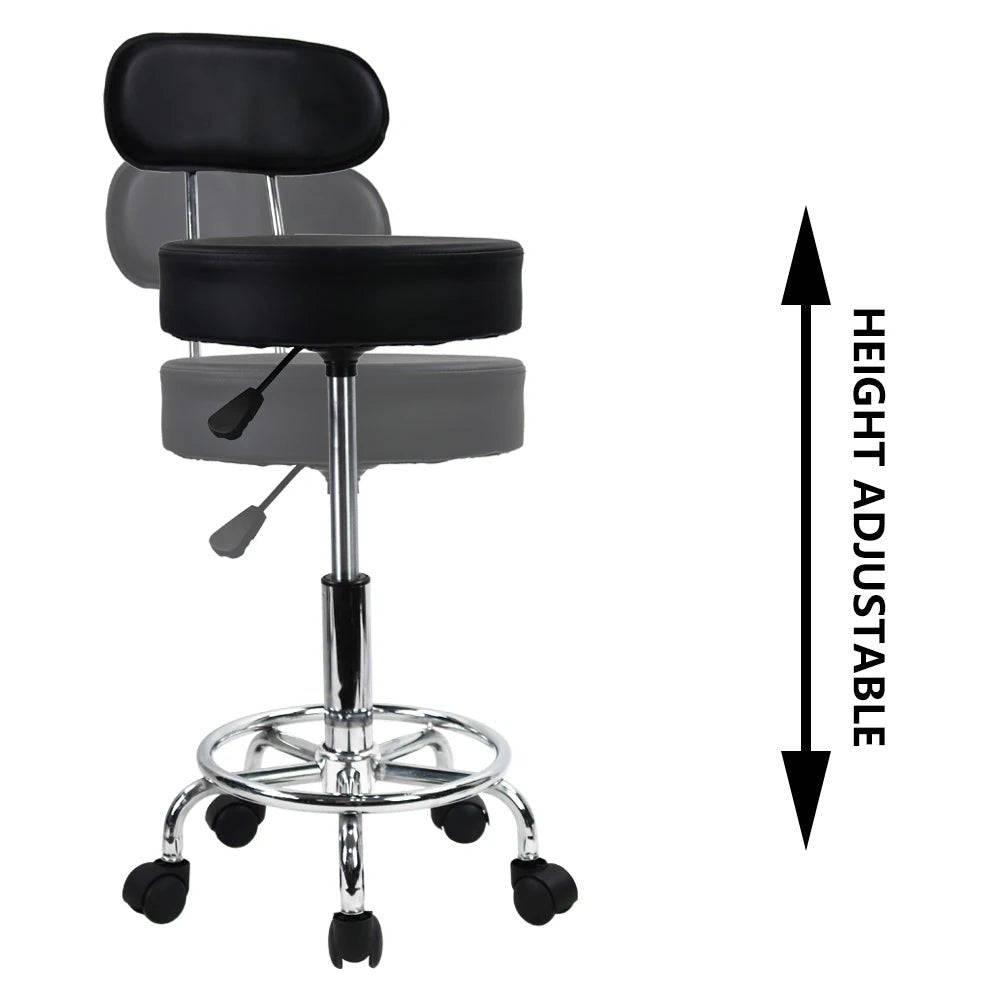 Ergonomic Height Adjustable PU Leather Rolling Stool with Footrest for Office and Home Use - Platinum-Level Office Chairs