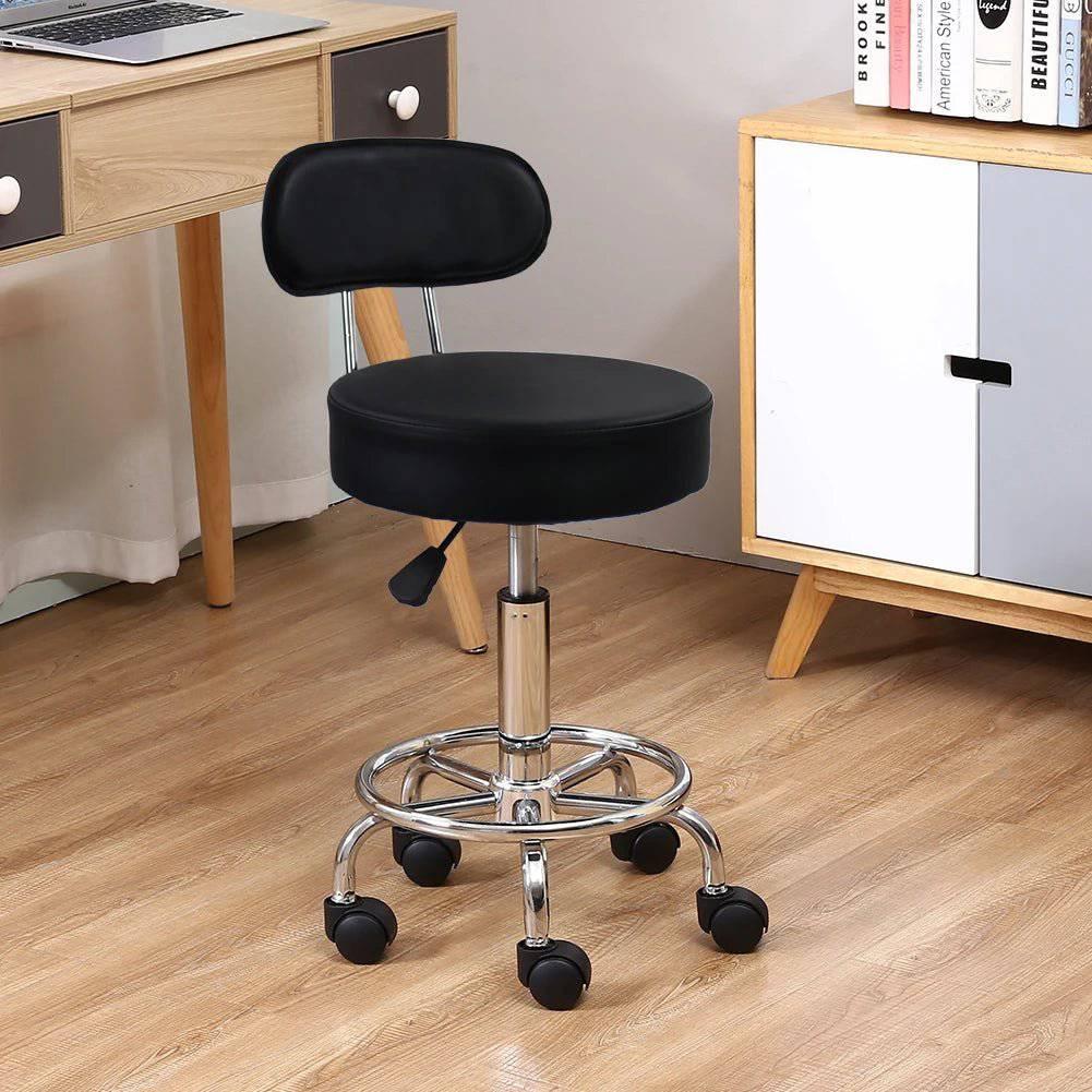 Ergonomic Height Adjustable PU Leather Rolling Stool with Footrest for Office and Home Use - Platinum-Level Office Chairs