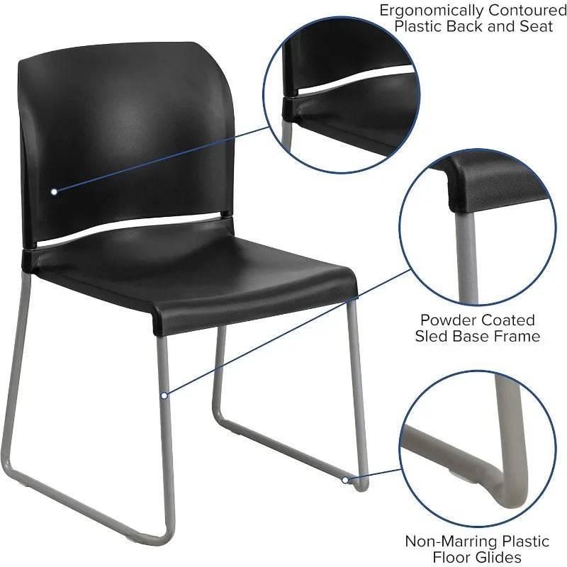 Set of 5 Heavy-Duty Black Contoured Stack Chairs with Sled Base - 880 lb Capacity - Platinum-Level Office Chairs
