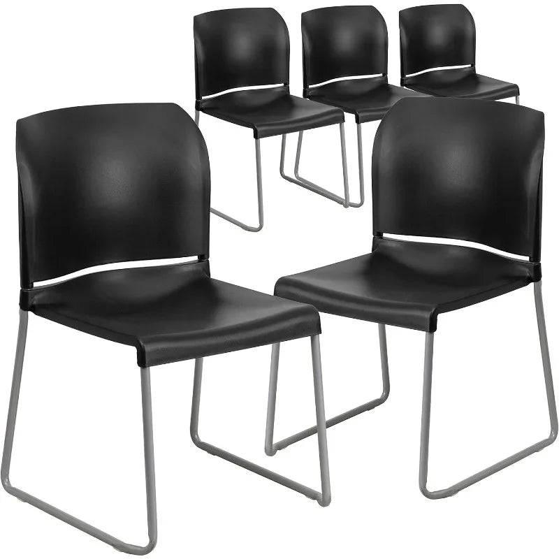 Set of 5 Heavy-Duty Black Contoured Stack Chairs with Sled Base - 880 lb Capacity - Platinum-Level Office Chairs