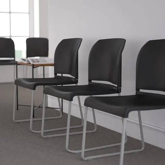 Set of 5 Heavy-Duty Black Contoured Stack Chairs with Sled Base - 880 lb Capacity - Platinum-Level Office Chairs