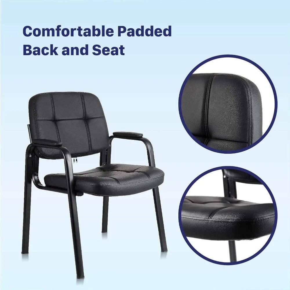 Black Bonded Leather Guest Chairs with Padded Armrests for Office Reception - Set of 4 - Platinum-Level Office Chairs