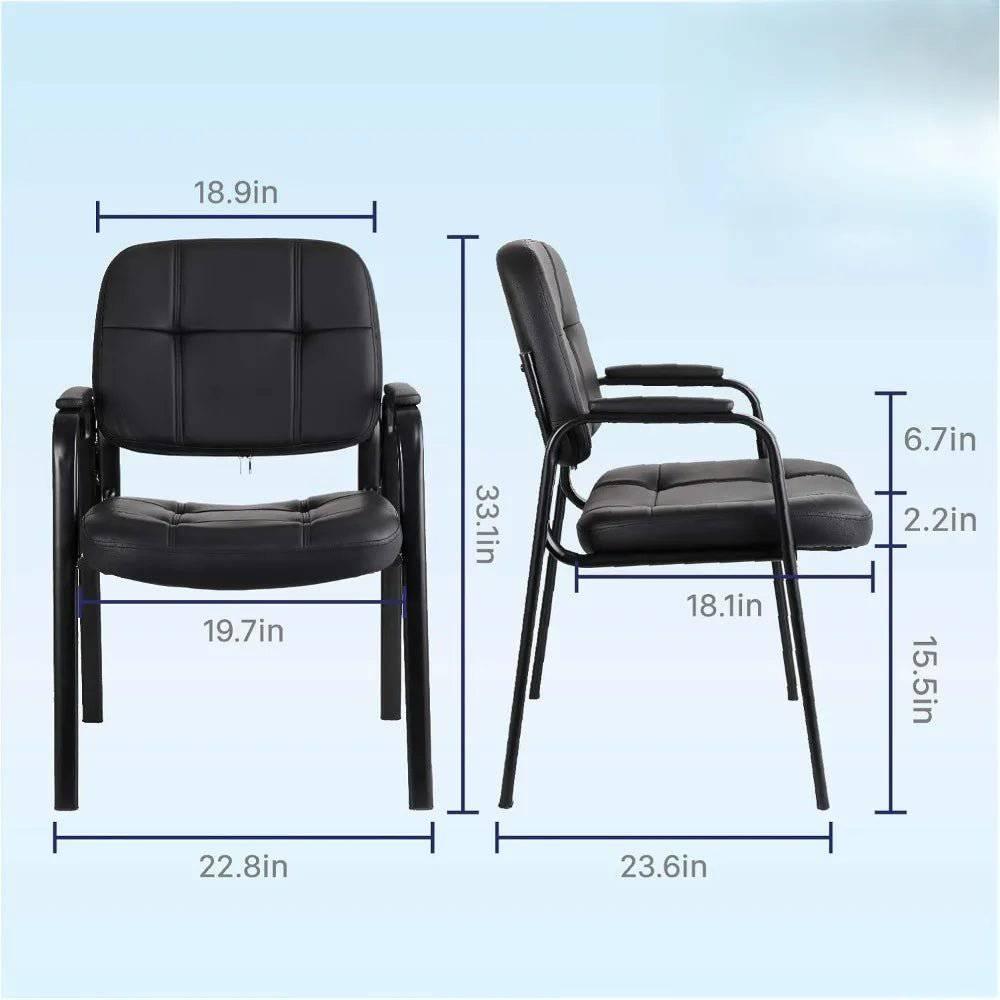Black Bonded Leather Guest Chairs with Padded Armrests for Office Reception - Set of 4 - Platinum-Level Office Chairs