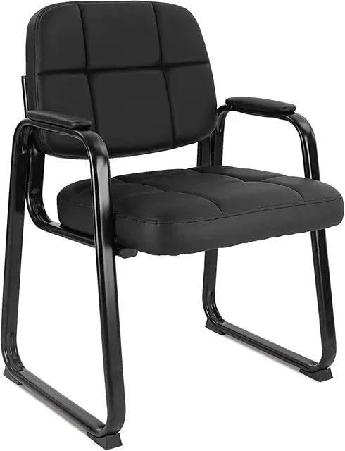 Black Bonded Leather Guest Chairs with Padded Armrests for Office Reception - Set of 4 - Platinum-Level Office Chairs