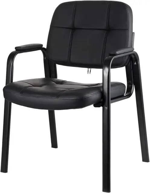 Black Bonded Leather Guest Chairs with Padded Armrests for Office Reception - Set of 4 - Platinum-Level Office Chairs