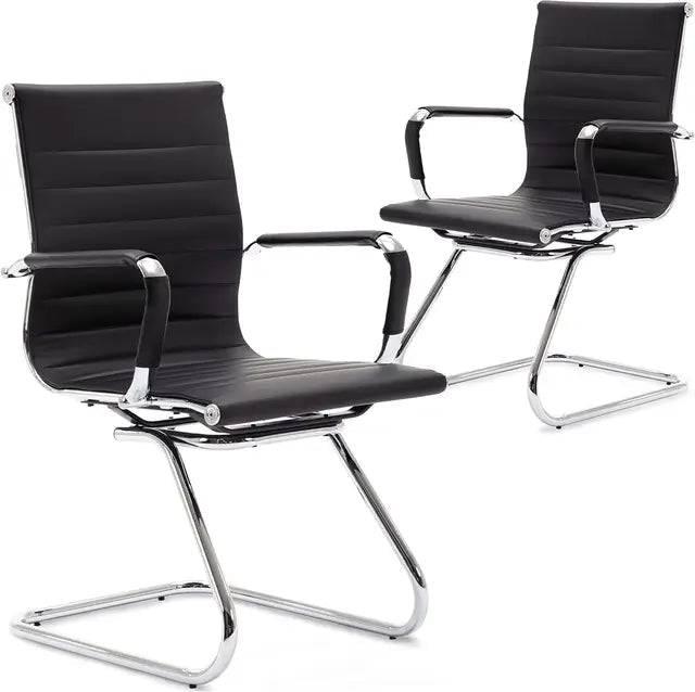 Ergonomic Leather Reception Chairs with Sled Base for Office and Conference Rooms - Platinum-Level Office Chairs