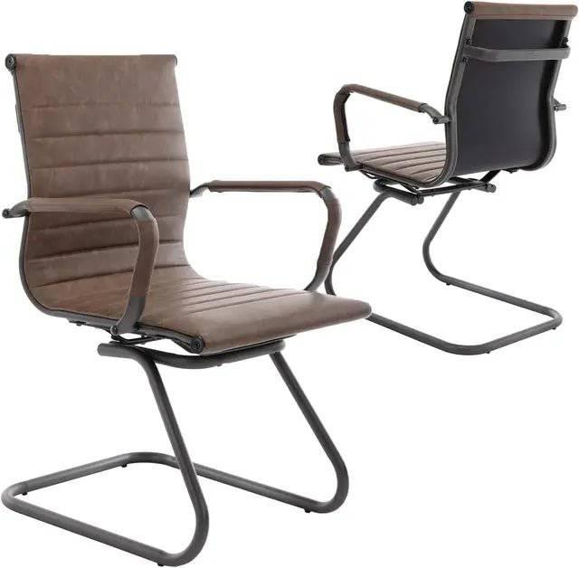Ergonomic Leather Reception Chairs with Sled Base for Office and Conference Rooms - Platinum-Level Office Chairs